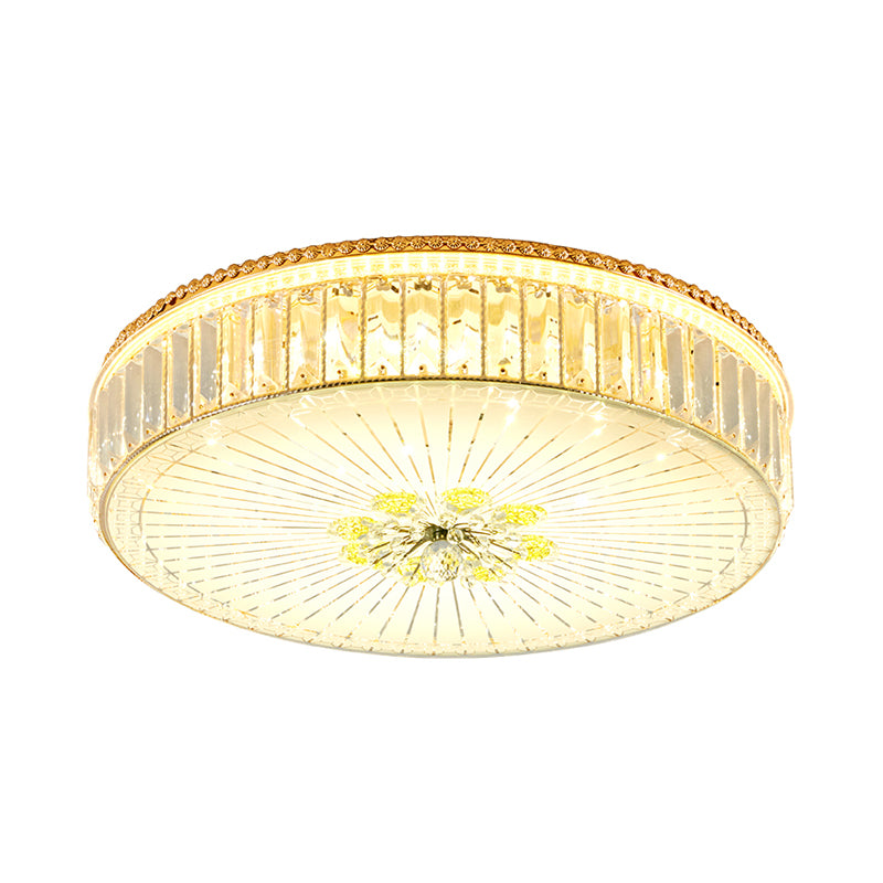 Clear Crystal Circular Ceiling Light Fixture 16"/19.5"/23.5" W Multi Light Modern Flush Mount Light with Glass Diffuser in Gold