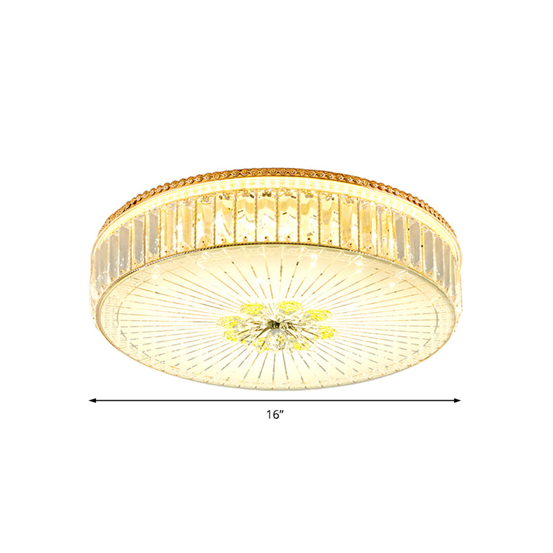 Clear Crystal Circular Ceiling Light Fixture 16"/19.5"/23.5" W Multi Light Modern Flush Mount Light with Glass Diffuser in Gold