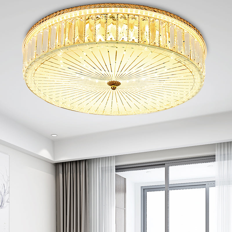 Clear Crystal Circular Ceiling Light Fixture 16"/19.5"/23.5" W Multi Light Modern Flush Mount Light with Glass Diffuser in Gold