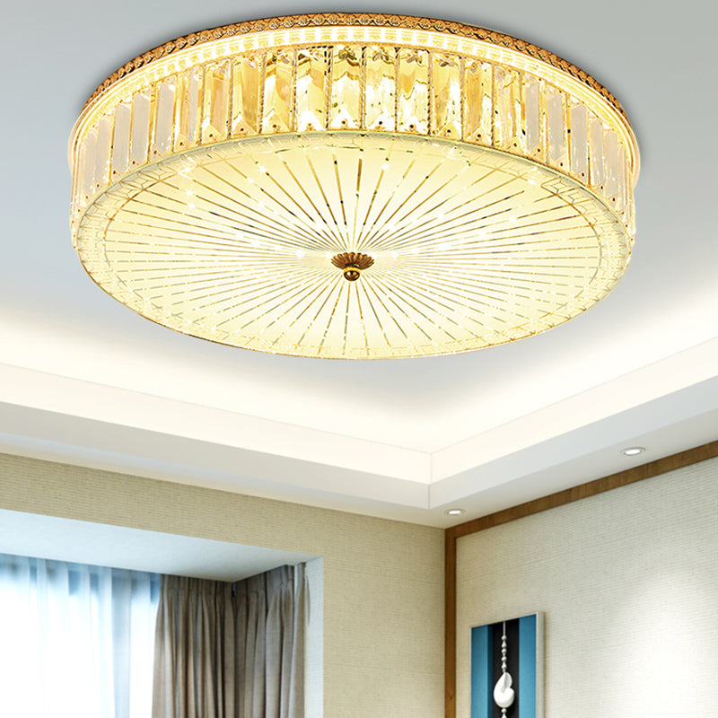 Clear Crystal Circular Ceiling Light Fixture 16"/19.5"/23.5" W Multi Light Modern Flush Mount Light with Glass Diffuser in Gold