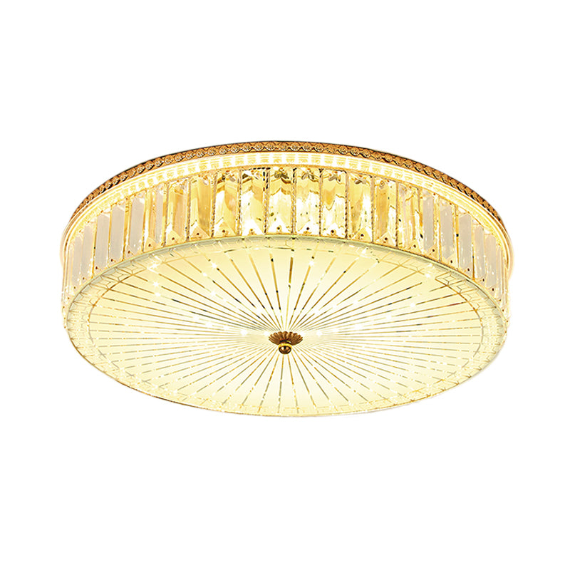 Clear Crystal Circular Ceiling Light Fixture 16"/19.5"/23.5" W Multi Light Modern Flush Mount Light with Glass Diffuser in Gold