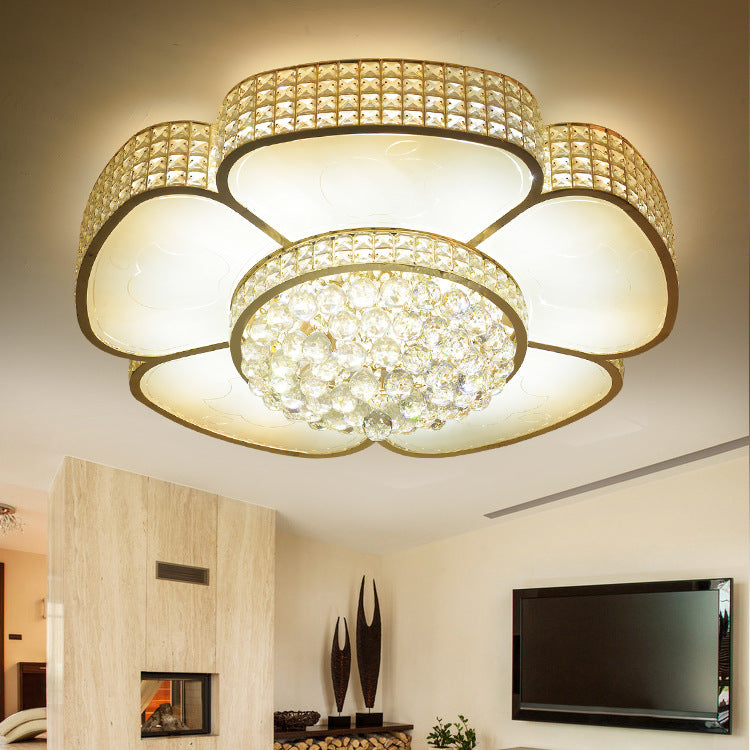 16"/23.5" W Flower Ceiling Lamp Modern Style Crystal and Glass Multi Head Flush Ceiling Light in Gold