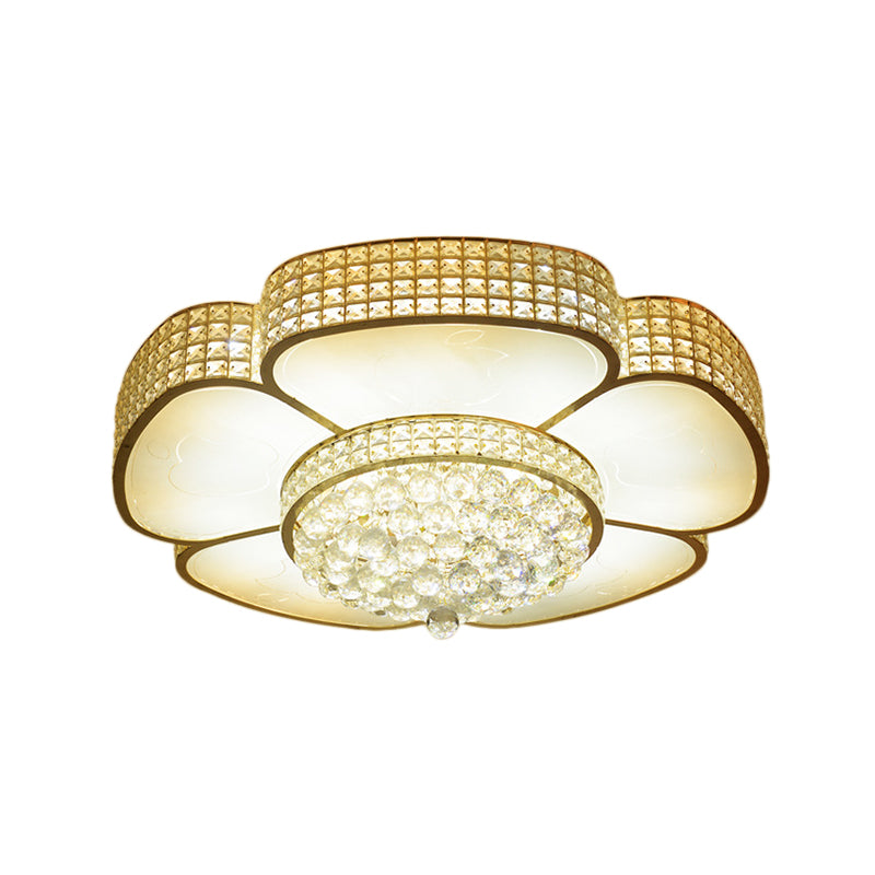 16"/23.5" W Flower Ceiling Lamp Modern Style Crystal and Glass Multi Head Flush Ceiling Light in Gold