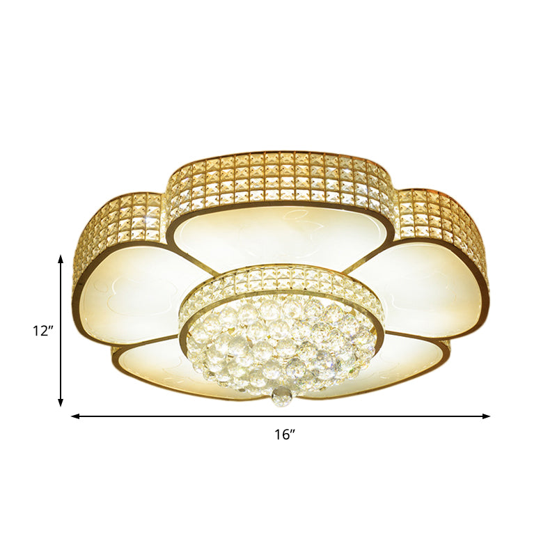 Plafonnier à fleurs de 16 "/ 23,5" W, plafonnier à plusieurs têtes en cristal et verre de style moderne en or