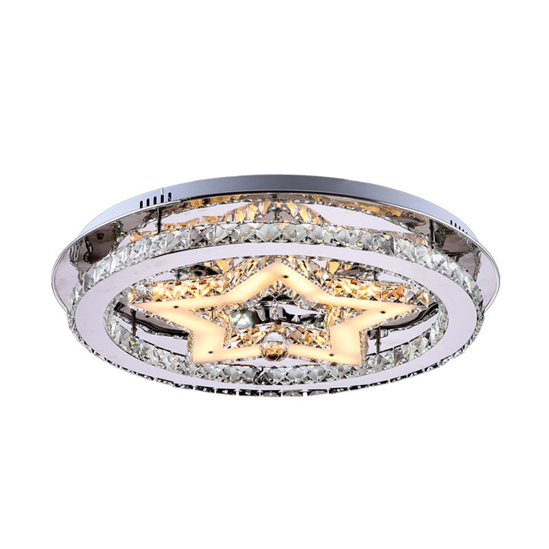 Modern Style Star Semi-Flush Pendentif Light with Round Shade Clear Crystal 16 "/19.5" /23.5 " W LED Ceiling Lighting in Chrome