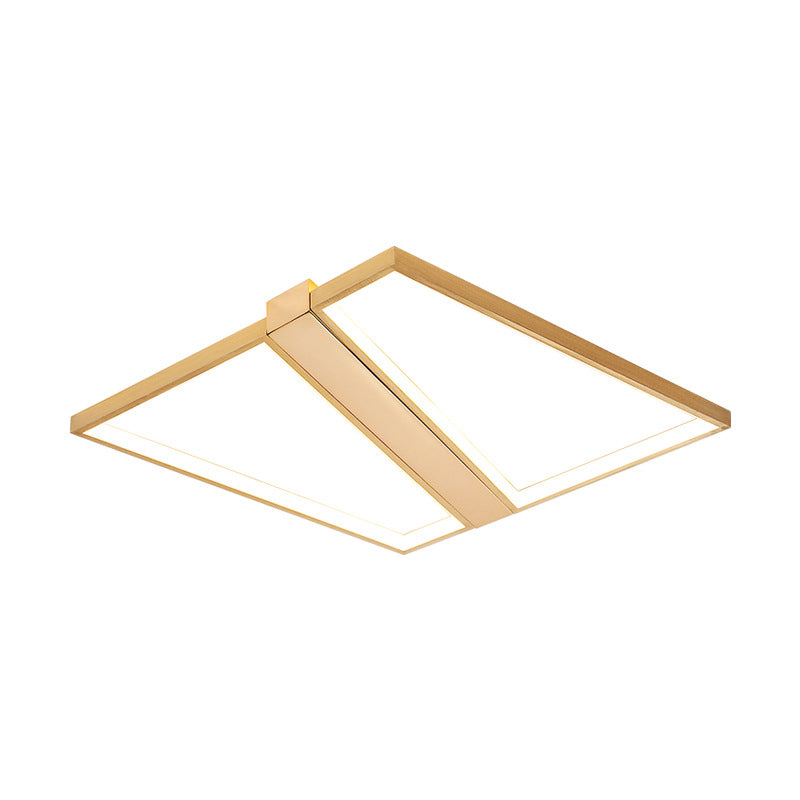 Luz LED empotrada de techo cuadrada empalmada de metal dorado, moderna, de 18"/23,5" W, para dormitorio, en blanco cálido/blanco