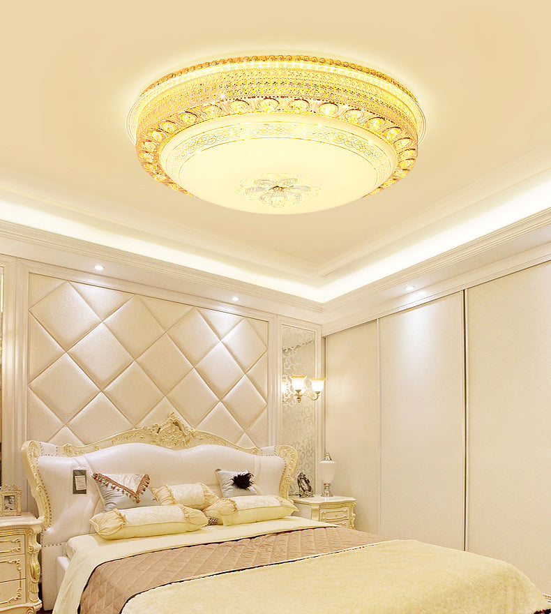 Opal Glass Bowl Flush Light LED Modernism Flush Ceiling Light with Crystal Accent and Hollow Out Design in Gold