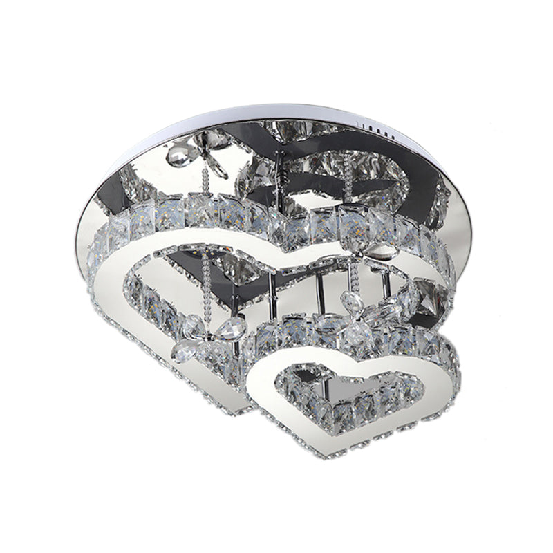 19.5 "/23.5" W Heart Semi Flush Light Clear Crystal transparente Cálido/Blanco LED Semi Flush Mount en Chrome