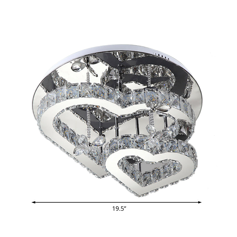 19,5 "/23,5" W Heart Semi Flush Light moderne Crystal Crystal chaud / blanc Éclairage LED Mount semi-chasseur en chrome