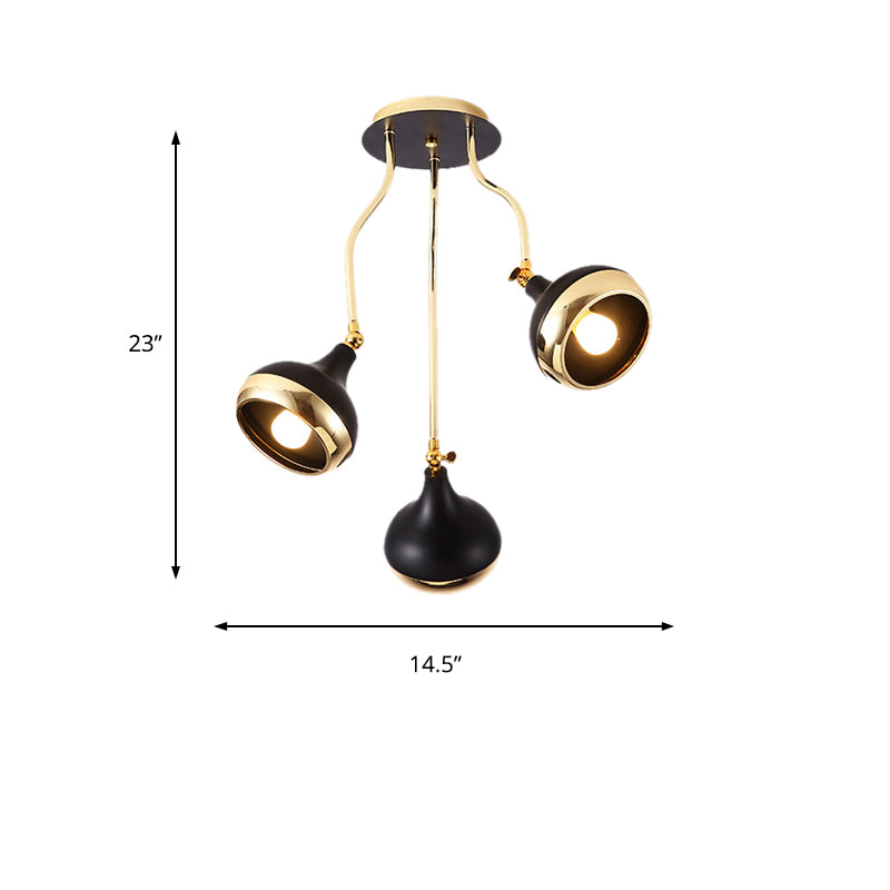 Dome Iron Chandelier Modern Industrial 3/5-Head Black Hanging Ceiling Light with Rotatable Design