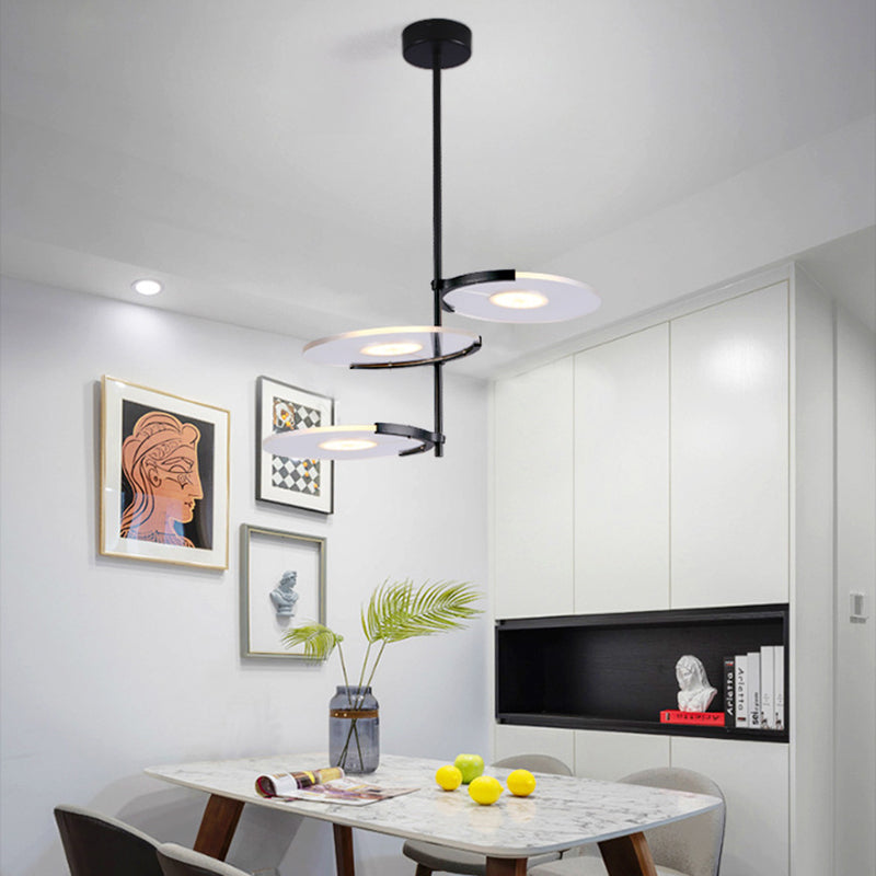 Acrylic Disk Chandelier Modern 2/3-Head Black Hanging Ceiling Pendant for Dining Room