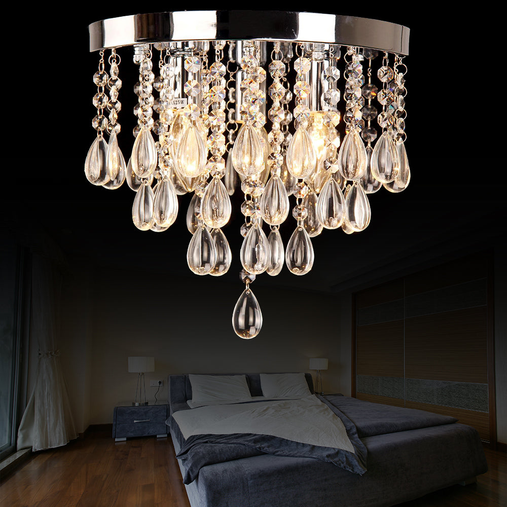 10"/12" W Crystal Flush Mount Lighting with Circle Shade Vintage Multi-Head Ceiling Light Fixture in Clear