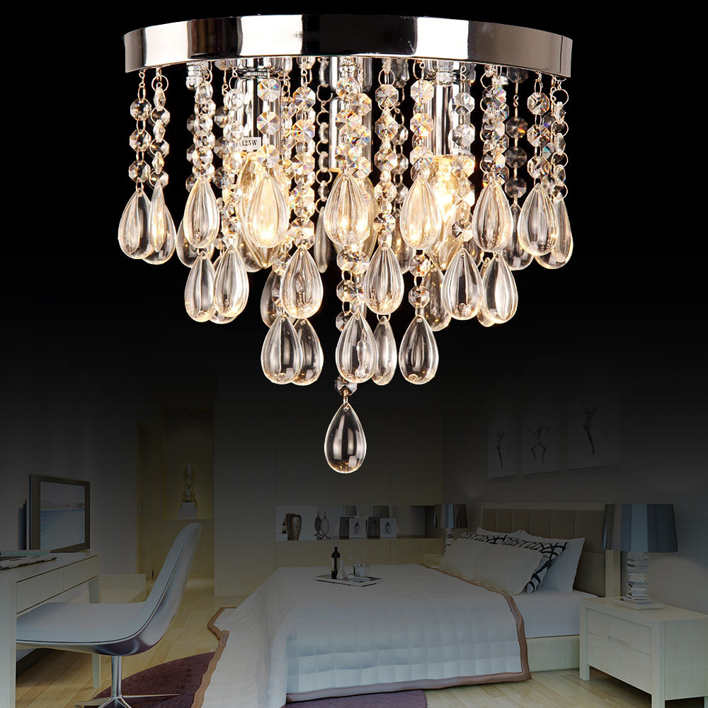 10"/12" W Crystal Flush Mount Lighting with Circle Shade Vintage Multi-Head Ceiling Light Fixture in Clear