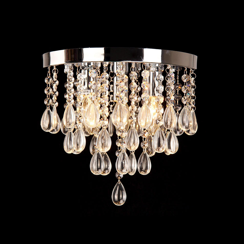 10"/12" W Crystal Flush Mount Lighting with Circle Shade Vintage Multi-Head Ceiling Light Fixture in Clear