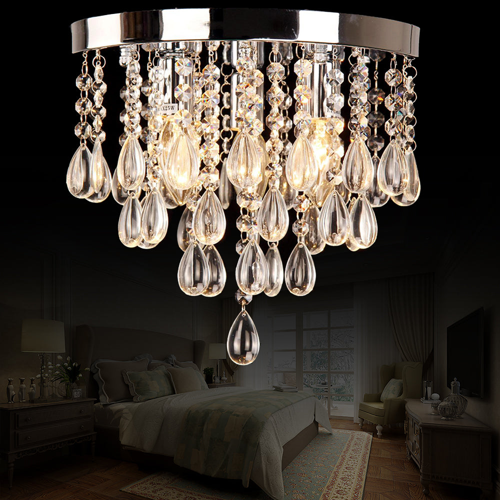 10"/12" W Crystal Flush Mount Lighting with Circle Shade Vintage Multi-Head Ceiling Light Fixture in Clear