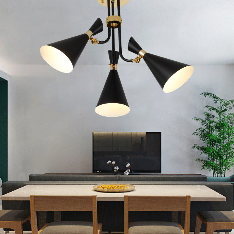 Iron Flared Drop Pendant Modern 3/5-Light Black Chandelier Light Fixture for Dining Room