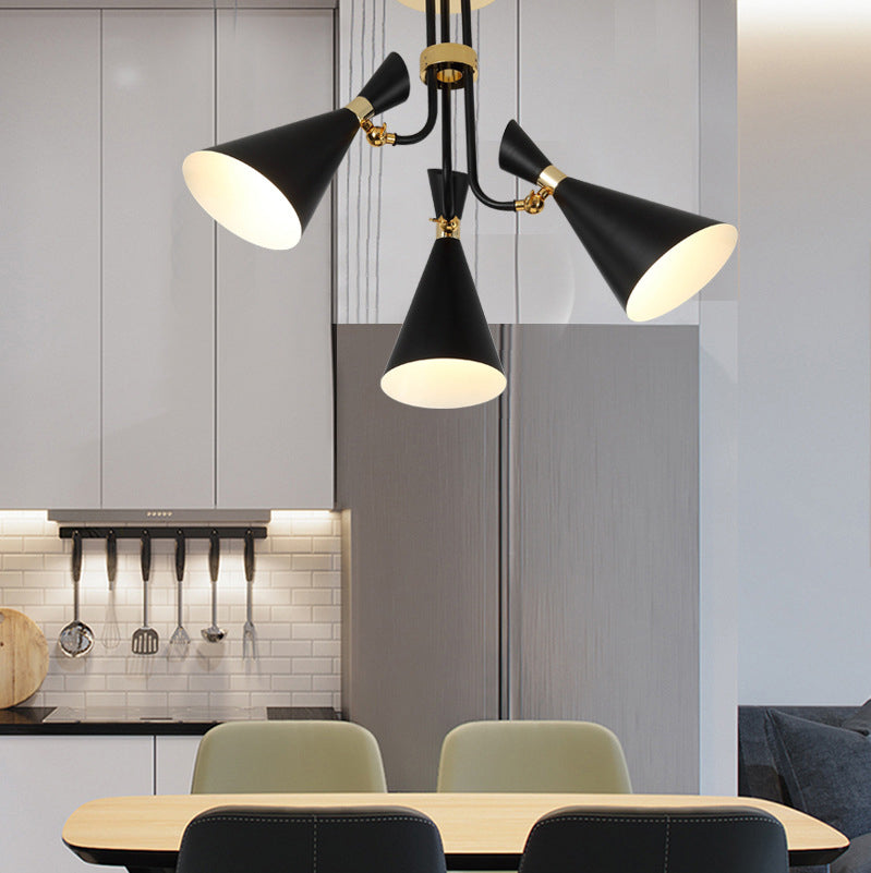 Iron Flared Drop Pendant Modern 3/5-Light Black Chandelier Light Fixture for Dining Room