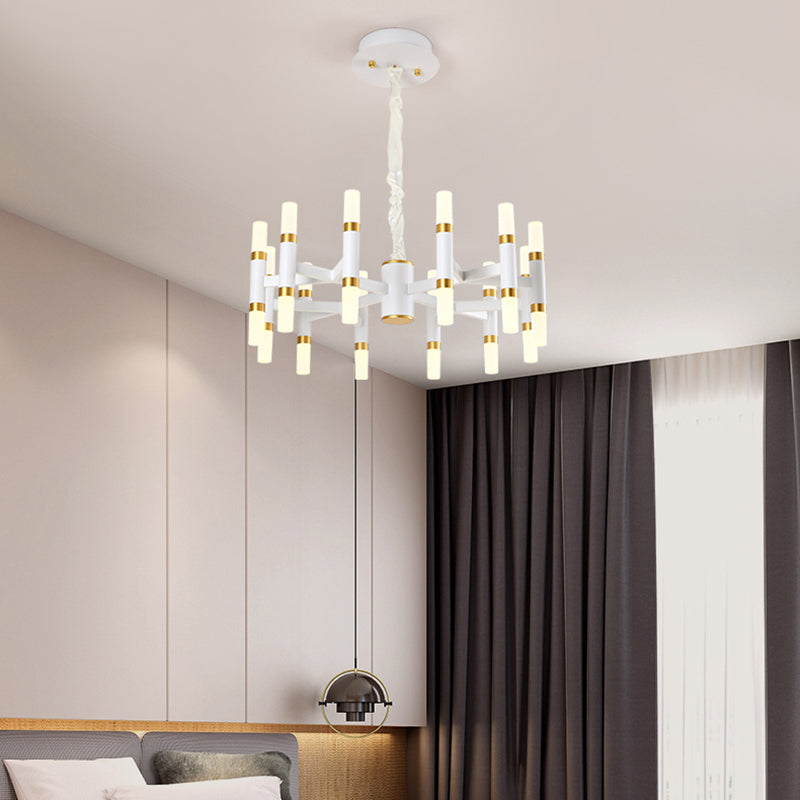 24/36/60 Lights LED Bedroom Chandelier with Tubular Iron Shade Modern Black/White Ceiling Pendant