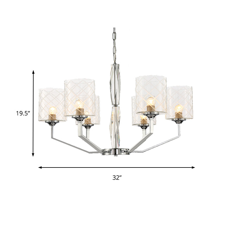 Simple Cup Lattice Glass Up Chandelier 6/8-Light Ceiling Lighting Fixture in Chrome