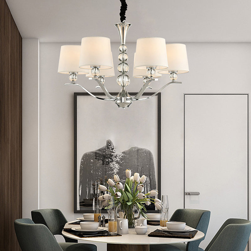 Minimalist 6-Head Ceiling Lamp with Fabric Shade Chrome Cone Chandelier Light for Dining Room