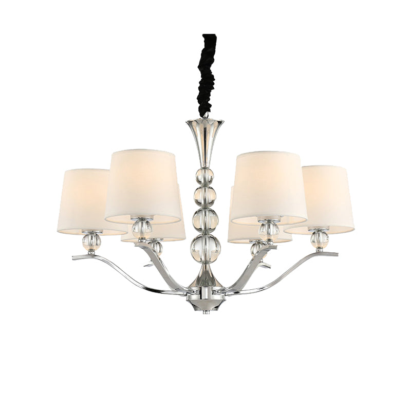 Minimalist 6-Head Ceiling Lamp with Fabric Shade Chrome Cone Chandelier Light for Dining Room