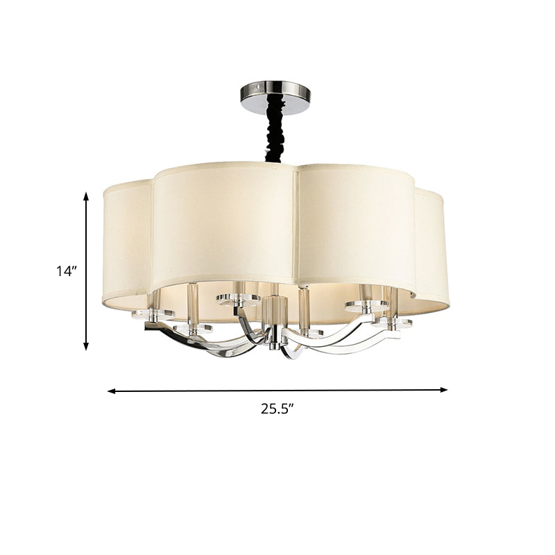 Drum Bedroom Chandelier Metal 6 Lights Simple Drop Pendant with Crystal Lamp Stand and Fabric Shade