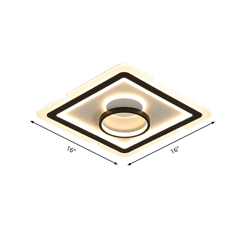 Acrilico Quadrato Soffitto Illuminazione Contemporanea 16 "/19.5" LED Flush Mount Light per Bedroom in Nero e Bianco