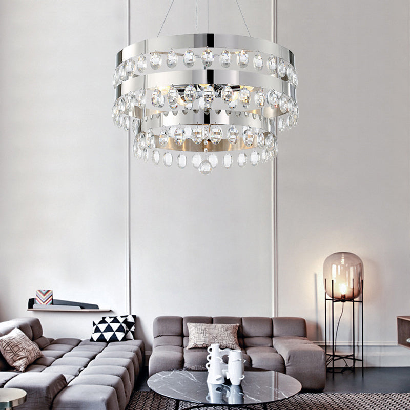 Crystal Multi-Layer Suspension Lamp Contemporary 5 Lights Silver Chandelier Pendant for Living Room