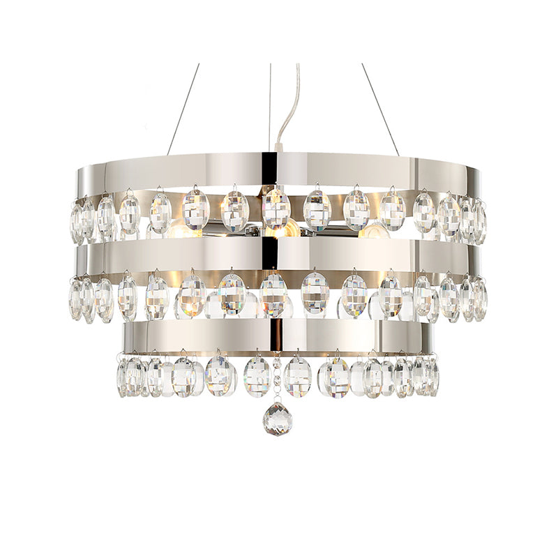 Crystal Multi-Layer Suspension Lamp Contemporary 5 Lights Silver Chandelier Pendant for Living Room