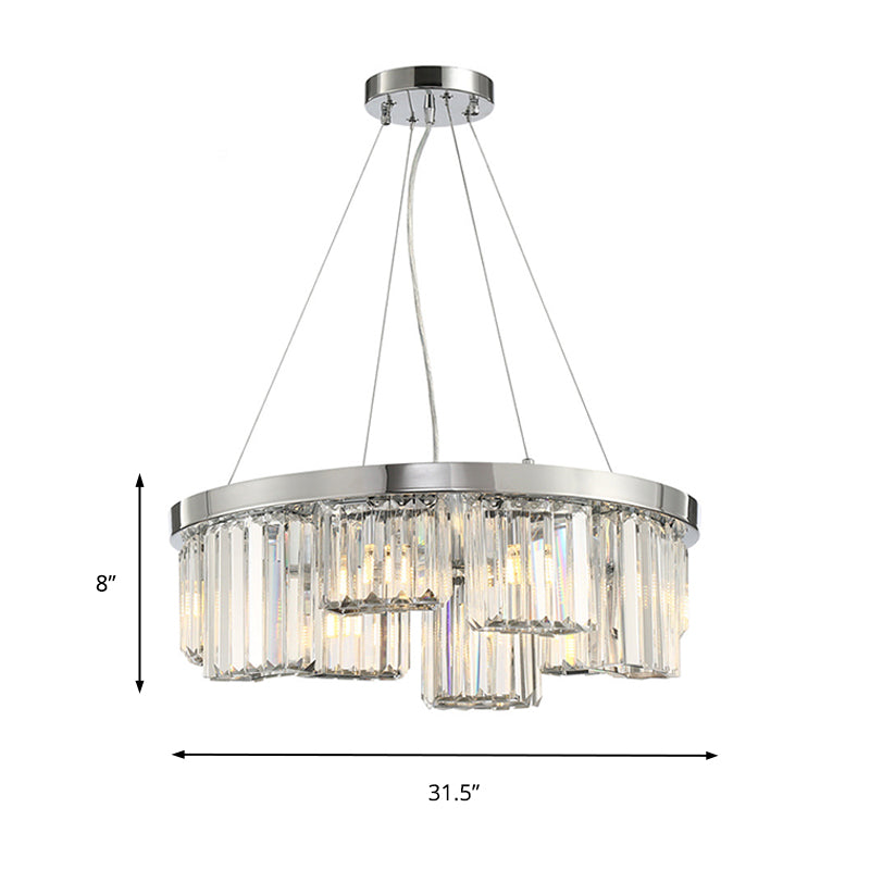 Simple Round Chandelier Lighting Crystal 10 Lights Living Room Hanging Ceiling Pendant in Chrome