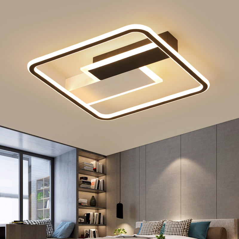 Lámpara de montaje de color cuadrado/rectangular Lámpara Acrílico moderna de 1-Luz de techo de LED negro de luz en caliente/luz blanca, 19.5 "/37.5"