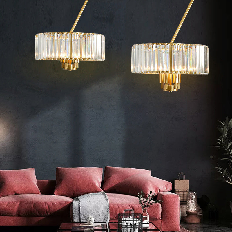 3/4/6 Lights Drum Chandelier Lighting Modern Style Clear Crystal Pendant Lighting in Gold Finish