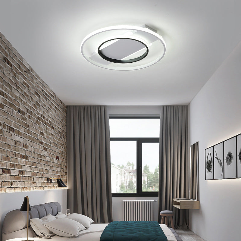 16"/19.5"/23.5" Dia Acrylic Ring Flush 2 Heads Black and White Ceiling Light for Bedroom in Warm/White