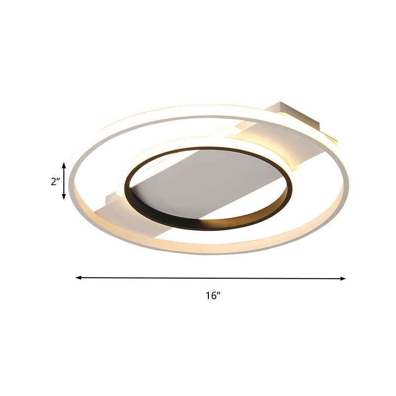 16"/19.5"/23.5" Dia Acryl Ring Flush 2 Hoofden Zwart en Wit Plafond Licht voor Slaapkamer in Warm/Wit