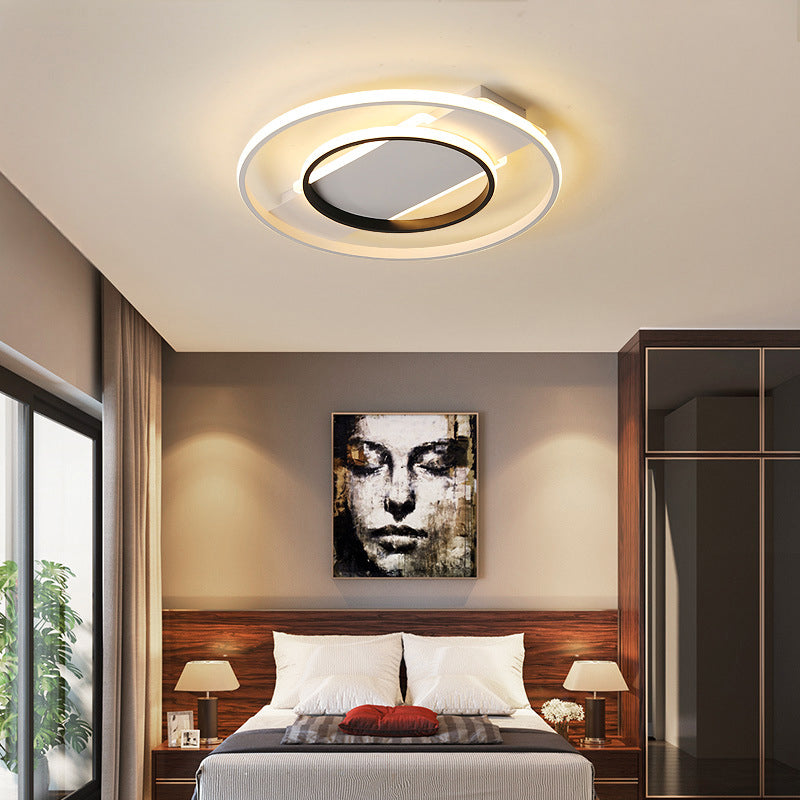 Lampada da soffitto a filo con anello in bianco e nero Lampada da soffitto a LED integrata minimalista per camera da letto in acrilico in bianco caldo, diametro 16"/19,5"/23,5"