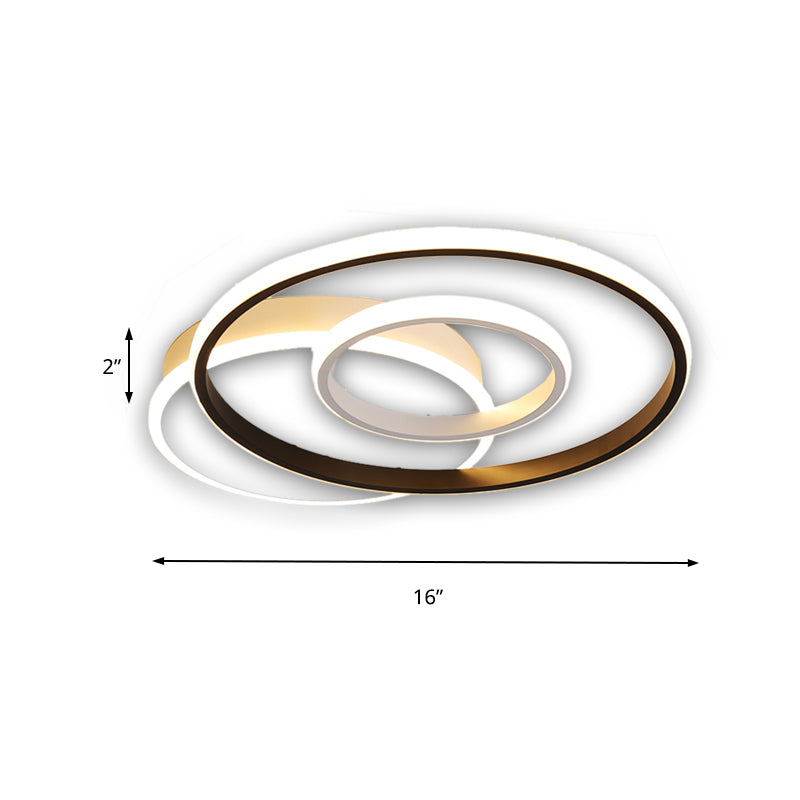 Zwart-witte ringvormige plafondlamp Minimalistisch acryl Slaapkamer Geïntegreerde LED-plafondlamp in warm/wit, 16"/19,5"/23,5" Dia