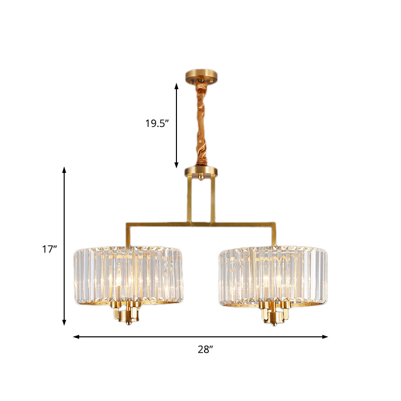 Drum Living Room Chandelier Lighting Clear Crystal 3/6/9 Heads Contemporary Suspension Light in Gold