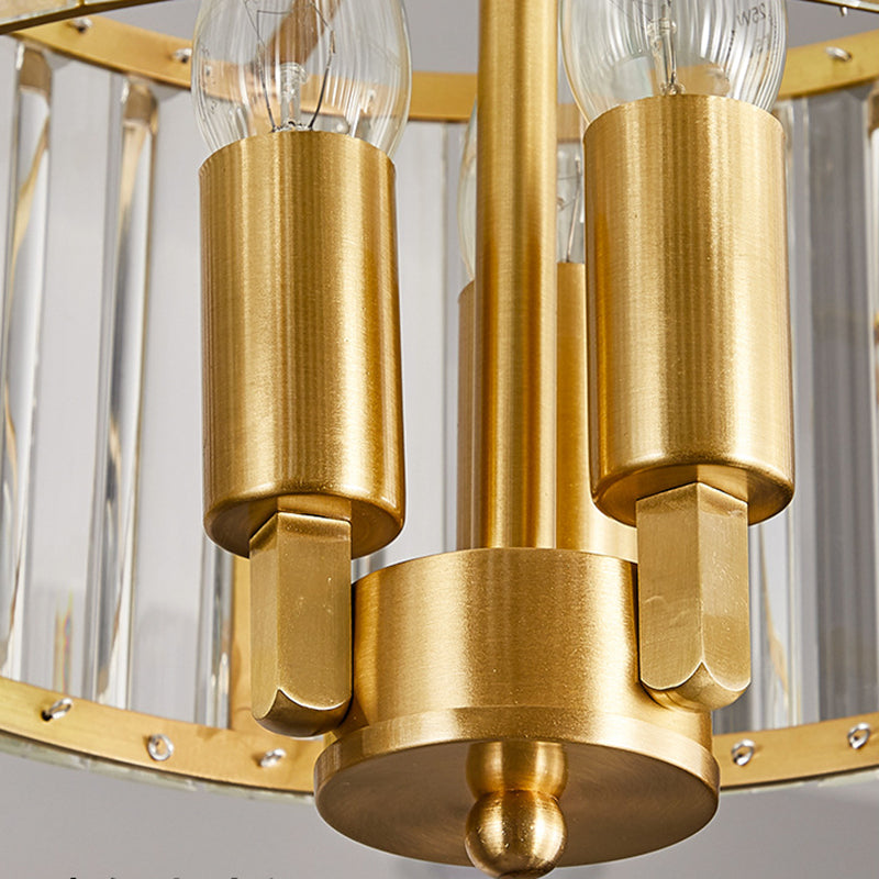 Drum Living Room Chandelier Lighting Clear Crystal 3/6/9 Heads Contemporary Suspension Light in Gold