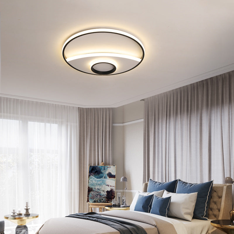 16"/19.5"/23.5" Dia Circular Acrylic Ceiling Lamp Modernism Black and White LED Bedroom Flush Light in Warm/White