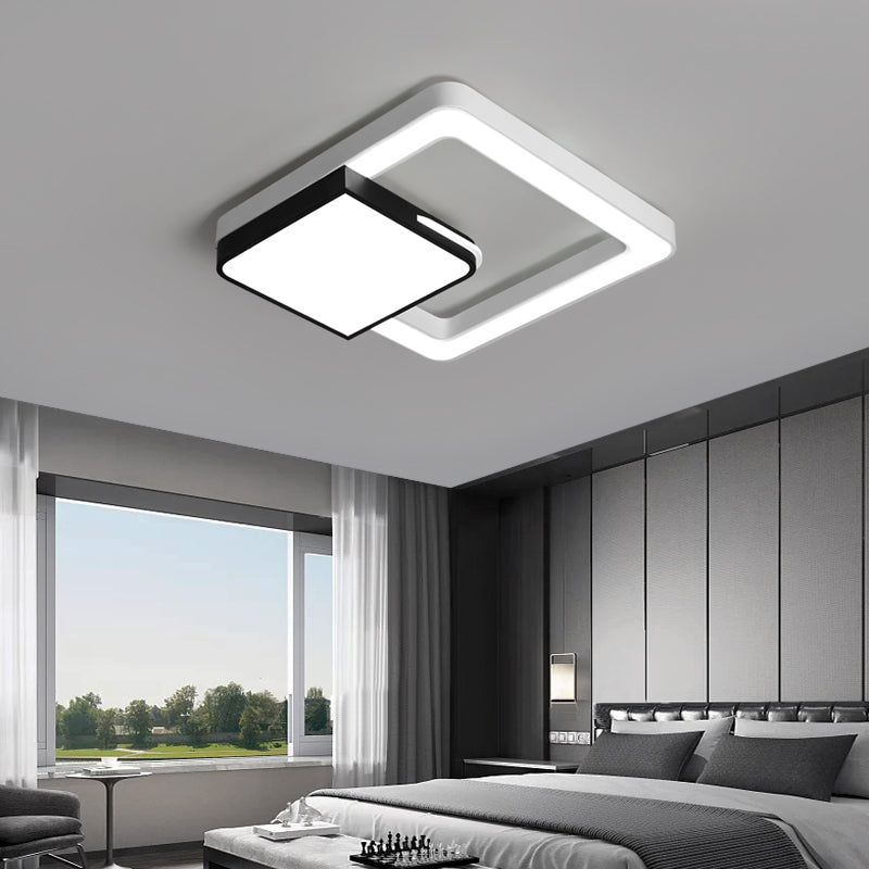 Acrylic Square Flush Mount Light Simplicity LED White and Black Ceiling Lamp Fixture for Bedroom