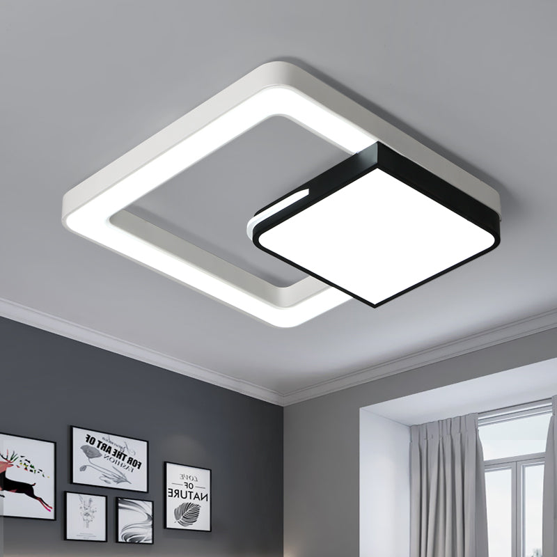 Acrylic Square Flush Mount Light Simplicity LED White and Black Ceiling Lamp Fixture for Bedroom