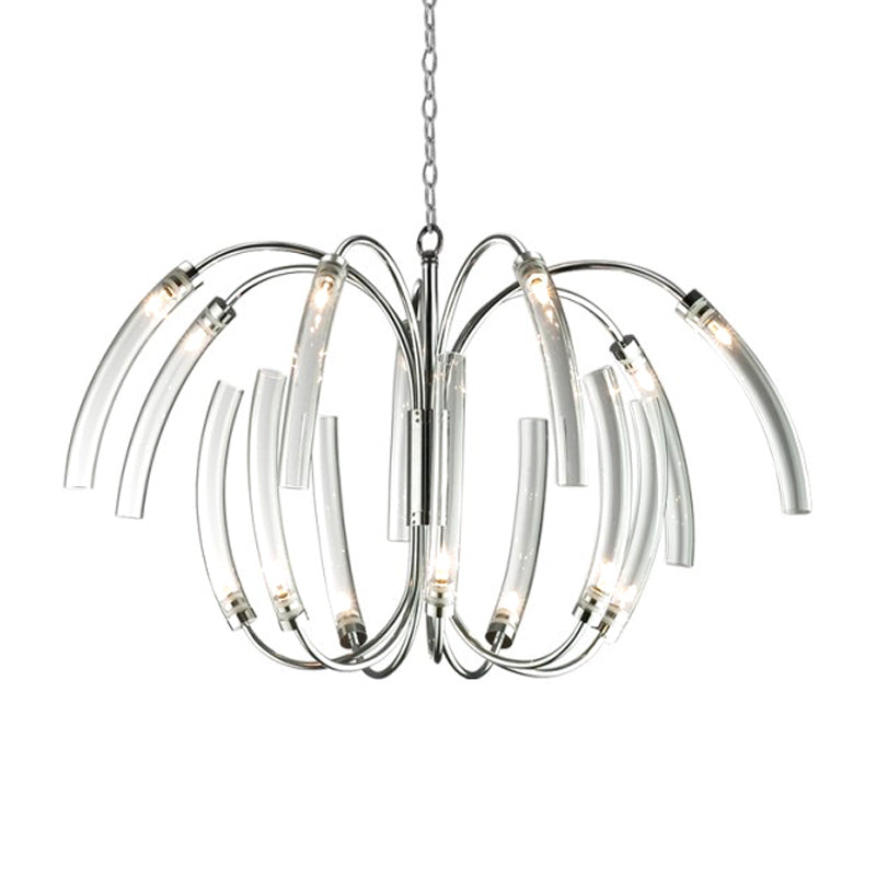 Curved Tube Chandelier Lamp Contemporary Style Clear Glass 16/24 Lights Chrome Hanging Light Fixture