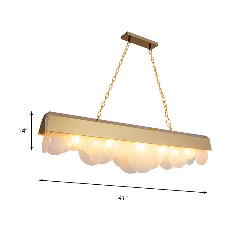 Linearer LED -Kronleuchter -Leuchten zeitgenössischer Metall Gold Drop Anhänger mit Glasblatt für Esszimmer