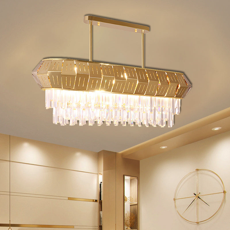 Gold Linear Chandelier Light Luxurious Crystal LED Hanging Lamp for Living Room, 35.5"/47" Long