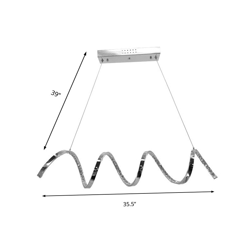 Gebogene Kronleuchterlampe zeitgenössische Kristall Silber LED Hängende Leuchte in warmem/weißem Licht für das Restaurant