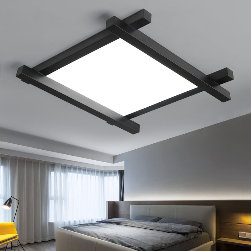 Black/White Crossed Lines Flush Mount Lamp Simple Metal LED 17"/21"/25" Wide Ceiling Flush Mount with Acrylic Diffuser