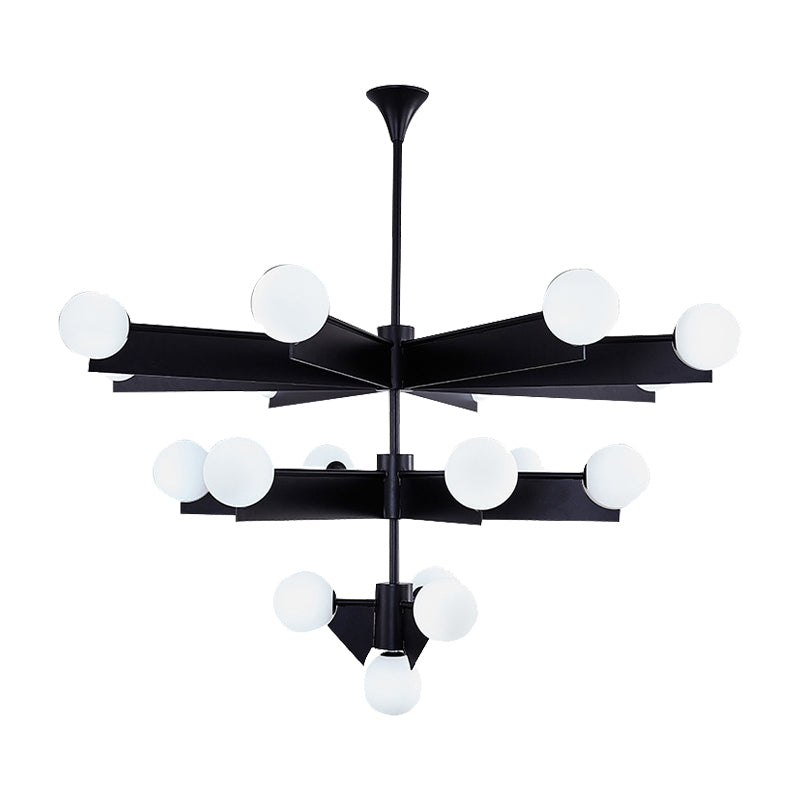 Black/Gold Finish Tiers Chandelier Lighting Modern 10/18 Lights Metal Hanging Light with Frosted Glass Ball Shade