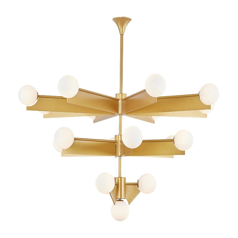 Black/Gold Finish Tiers Chandelier Lighting Modern 10/18 Lights Metal Hanging Light with Frosted Glass Ball Shade