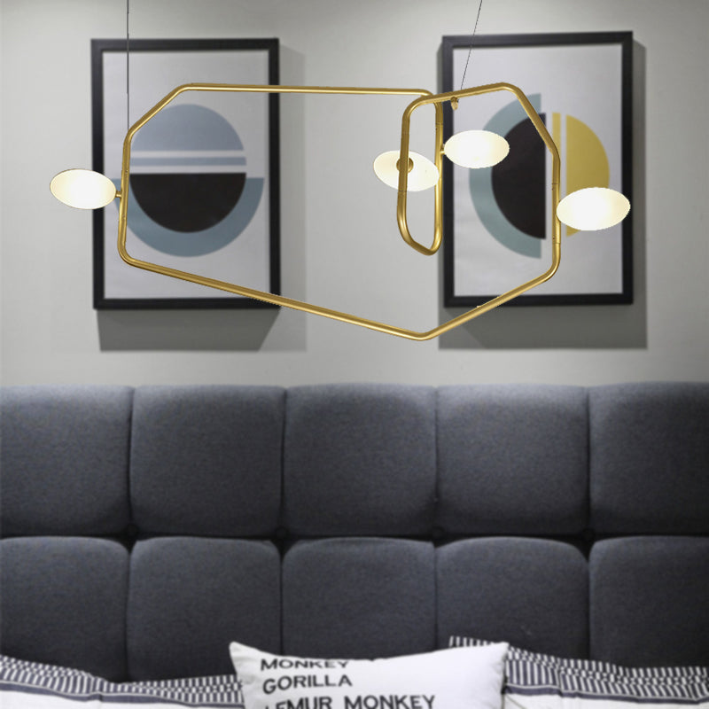 Contemporary Geometrical Ceiling Light with Glass Shade Metal 2/4/6/8 Lights Gold Living Room Hanging Chandelier Light