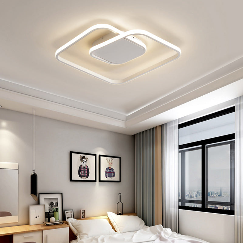 Square Flush Ceiling Light Contemporary Acrylic White/Black/Gold Modern LED Ceiling Lamp for Bedroom in Warm/White